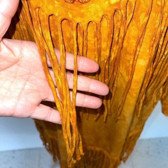 Bijan Womens Maxi Dress Orange One Size Vintage Stone Washed Pure Cotton Fringe - Picture 9 of 12